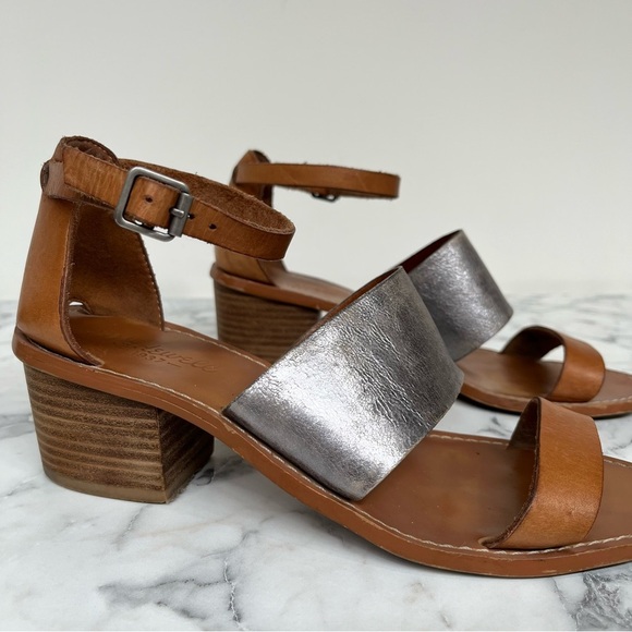 Madewell Brown Silver Leather Warren Boardwalk Sandals Block Heel Size 7.5 - Picture 2 of 9
